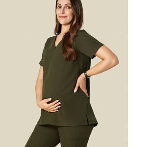 Mandala Olive Green V-Neck Scrub Nursing Maternity Top XS
